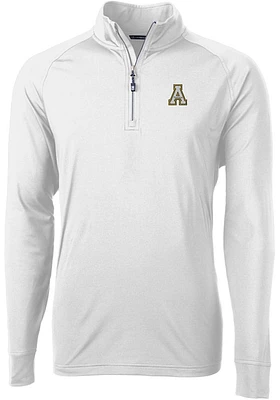 Cutter and Buck Appalachian State Mountaineers Mens White Adapt Eco Knit Long Sleeve Qtr Zip Pullo..