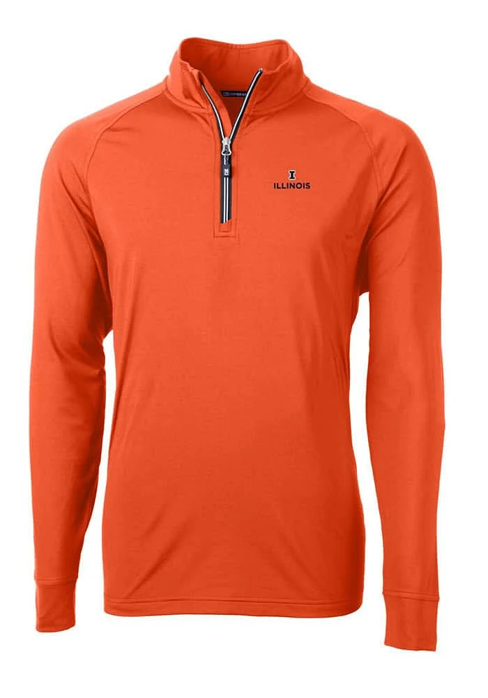 Mens Illinois Fighting Illini Orange Cutter and Buck Adapt Eco Knit Qtr Zip Pullover