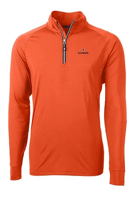 Mens Illinois Fighting Illini Orange Cutter and Buck Adapt Eco Knit Qtr Zip Pullover