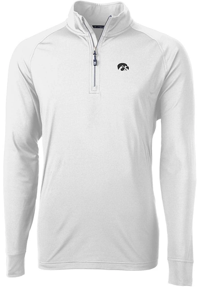 Mens Iowa Hawkeyes White Cutter and Buck Adapt Eco Knit Qtr Zip Pullover