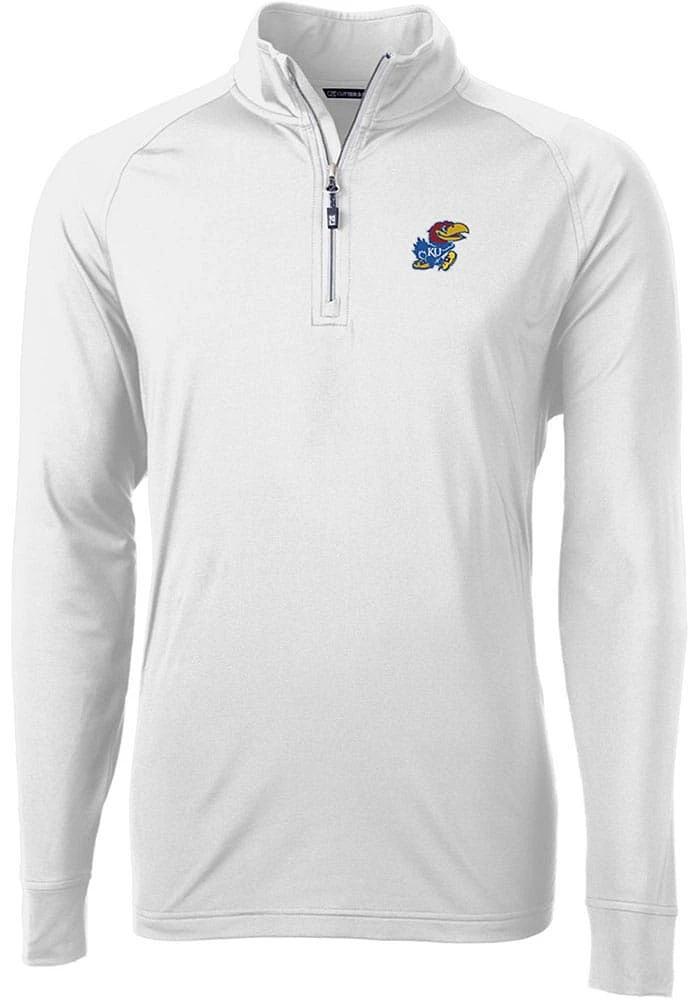 Cutter and Buck Kansas Jayhawks Mens Adapt Eco Knit Long Sleeve Qtr Zip Pullover