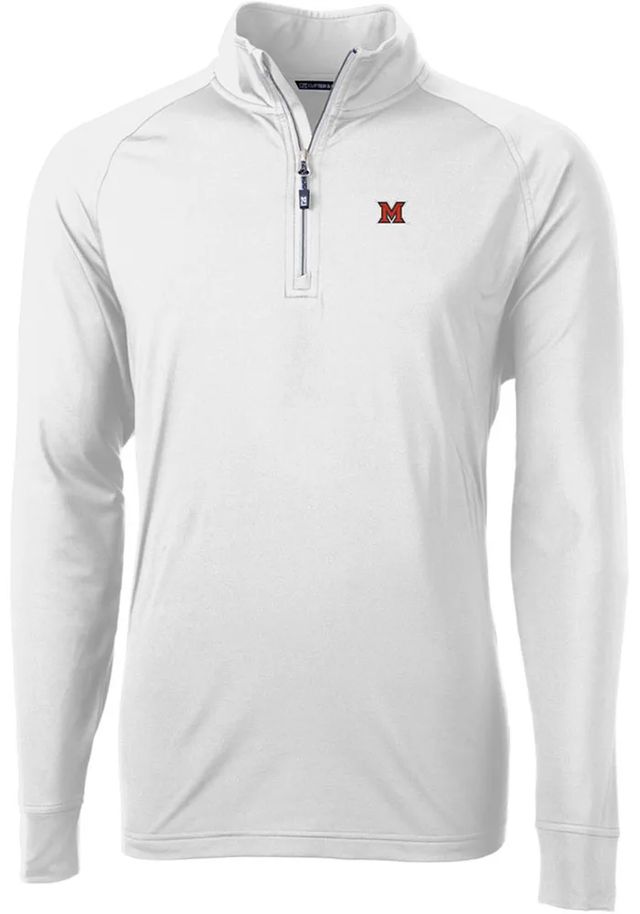 Cutter and Buck Miami RedHawks Mens Adapt Eco Knit Long Sleeve 1/4 Zip Pullover