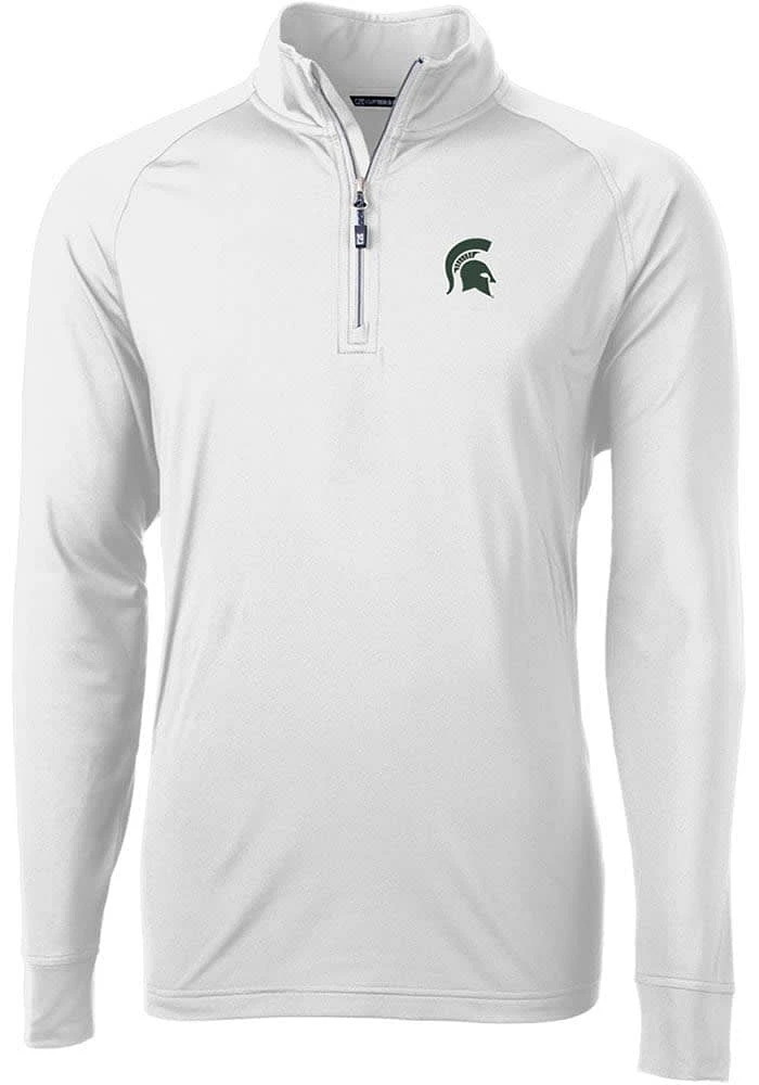 Cutter and Buck Michigan State Spartans Mens Adapt Eco Knit Long Sleeve Qtr Zip Pullover