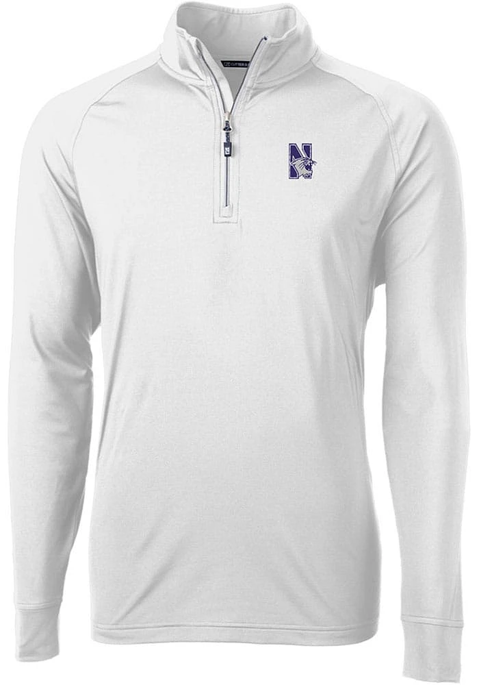 Mens Northwestern Wildcats Cutter and Buck Adapt Eco Knit Qtr Zip Pullover