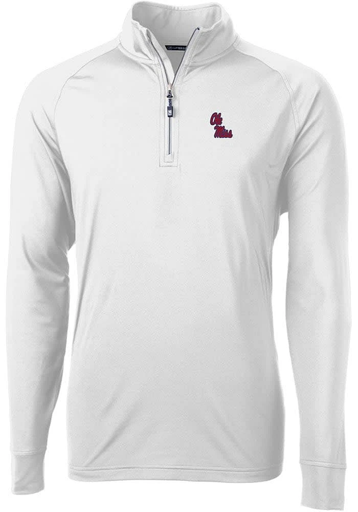 Cutter and Buck Ole Miss Rebels Mens Adapt Eco Knit Long Sleeve Qtr Zip Pullover