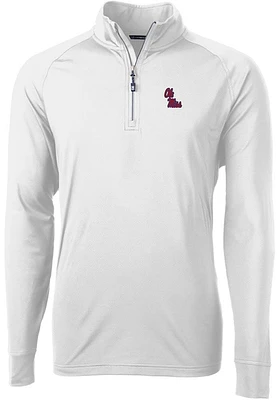 Cutter and Buck Ole Miss Rebels Mens Adapt Eco Knit Long Sleeve Qtr Zip Pullover