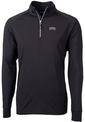 Cutter and Buck TCU Horned Frogs Mens Black Logo Adapt Eco Knit Long Sleeve Qtr Zip Pullover