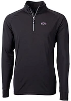 Cutter and Buck TCU Horned Frogs Mens Black Logo Adapt Eco Knit Long Sleeve Qtr Zip Pullover