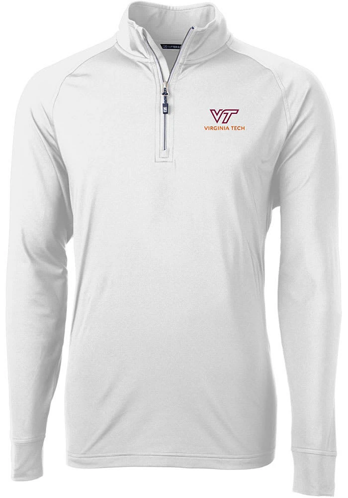 Cutter and Buck Virginia Tech Hokies Mens White Adapt Eco Knit Long Sleeve Qtr Zip Pullover