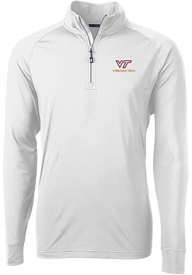 Cutter and Buck Virginia Tech Hokies Mens White Adapt Eco Knit Long Sleeve Qtr Zip Pullover