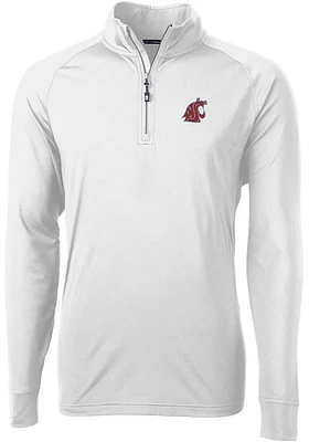 Cutter and Buck Washington State Cougars Mens Adapt Eco Knit Long Sleeve Qtr Zip Pullover