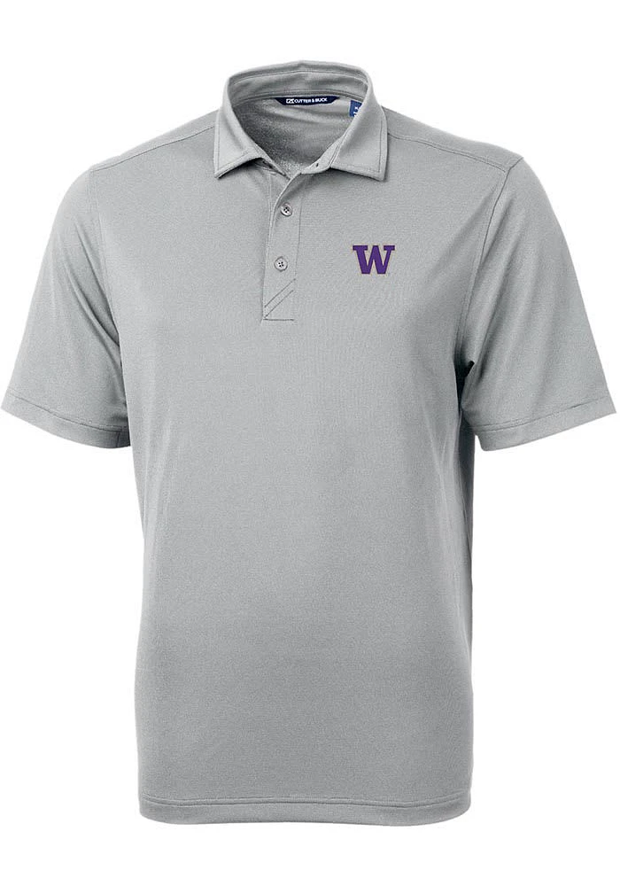 Cutter and Buck Washington Huskies Mens Grey Virtue Eco Pique Short Sleeve Polo