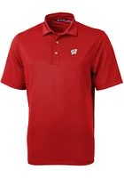 Mens Wisconsin Badgers Red Cutter and Buck Virtue Eco Pique Short Sleeve Polo Shirt