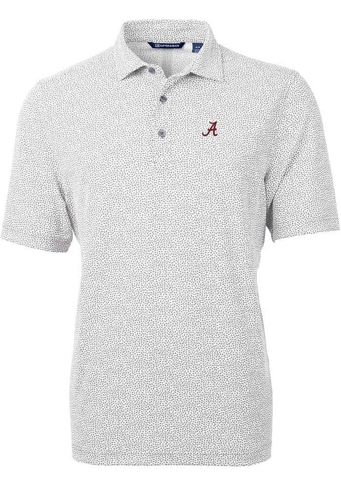Cutter and Buck Alabama Crimson Tide Mens Grey Virtue Eco Pique Botanical Short Sleeve Polo