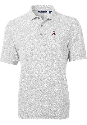 Cutter and Buck Alabama Crimson Tide Mens Grey Virtue Eco Pique Botanical Short Sleeve Polo