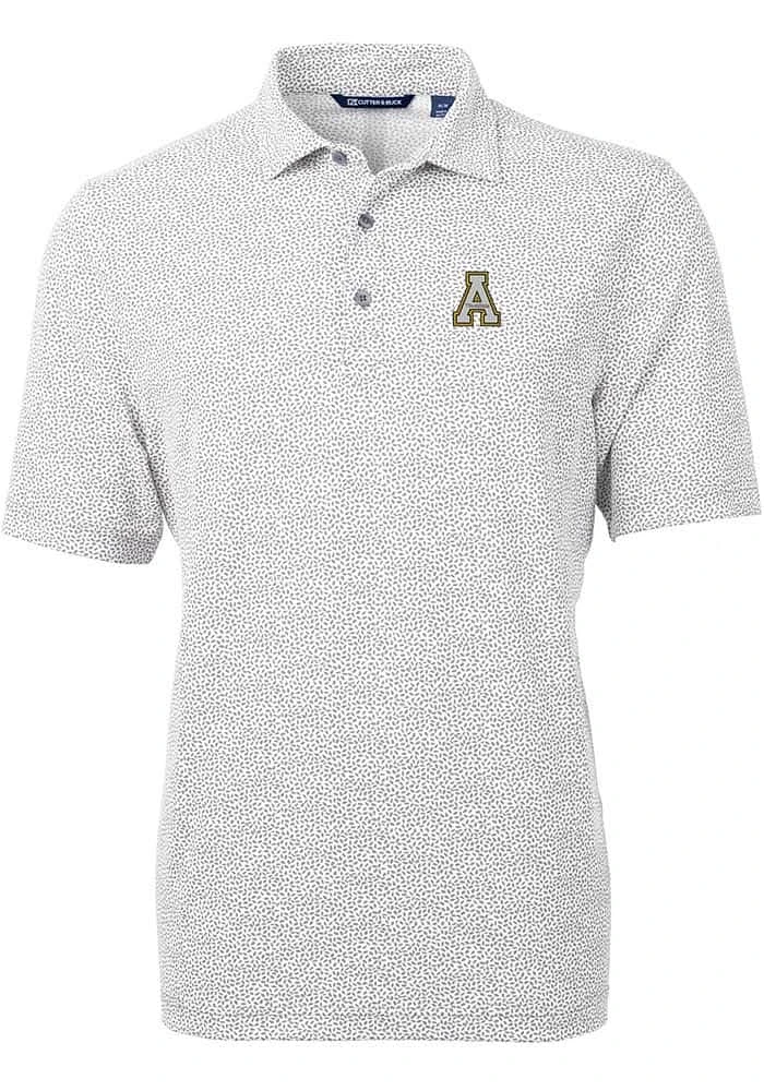 Cutter and Buck Appalachian State Mountaineers Mens Grey Virtue Eco Pique Botanical Short Sleeve P..