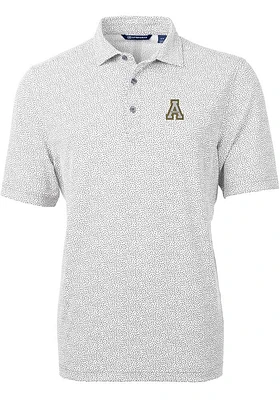 Cutter and Buck Appalachian State Mountaineers Mens Grey Virtue Eco Pique Botanical Short Sleeve P..