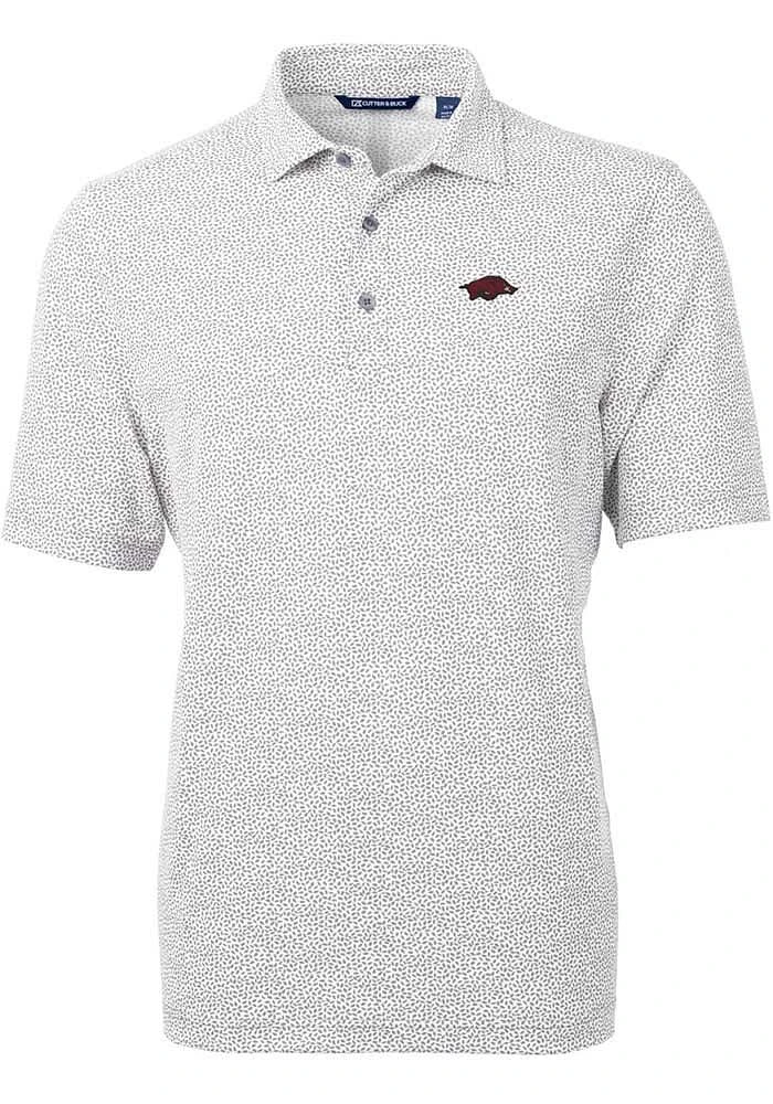 Cutter and Buck Arkansas Razorbacks Mens Grey Virtue Eco Pique Botanical Short Sleeve Polo