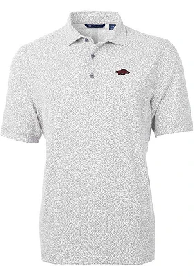 Cutter and Buck Arkansas Razorbacks Mens Grey Virtue Eco Pique Botanical Short Sleeve Polo