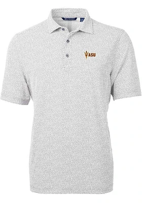 Cutter and Buck Arizona State Sun Devils Mens Grey Virtue Eco Pique Botanical Short Sleeve Polo