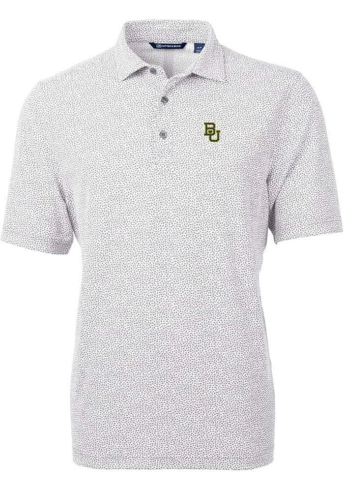 Cutter and Buck Baylor Bears Mens Grey Virtue Eco Pique Botanical Short Sleeve Polo