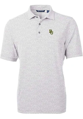 Cutter and Buck Baylor Bears Mens Grey Virtue Eco Pique Botanical Short Sleeve Polo