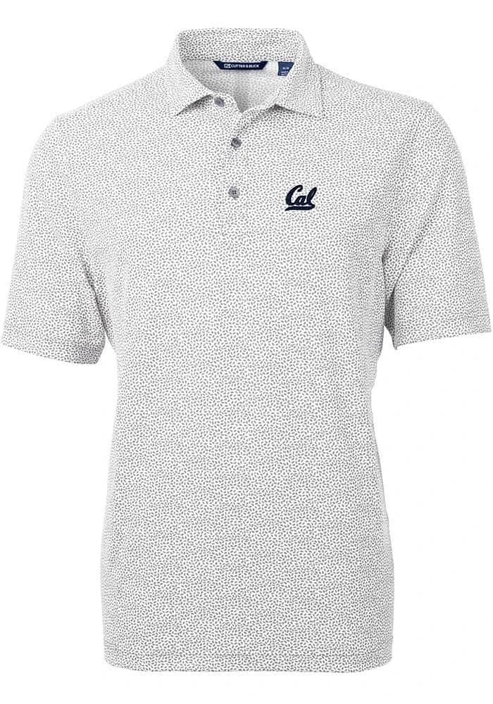 Cutter and Buck Cal Golden Bears Mens Grey Virtue Eco Pique Botanical Short Sleeve Polo