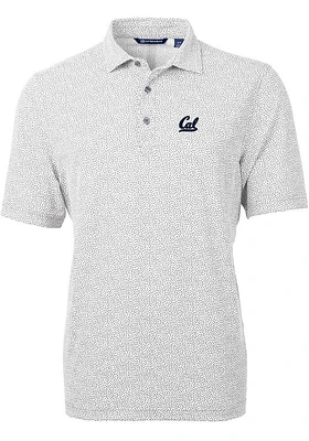 Cutter and Buck Cal Golden Bears Mens Grey Virtue Eco Pique Botanical Short Sleeve Polo
