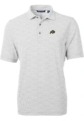 Cutter and Buck Colorado Buffaloes Mens Grey Virtue Eco Pique Botanical Short Sleeve Polo