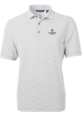 Cutter and Buck Colorado State Rams Mens Grey Virtue Eco Pique Botanical Short Sleeve Polo