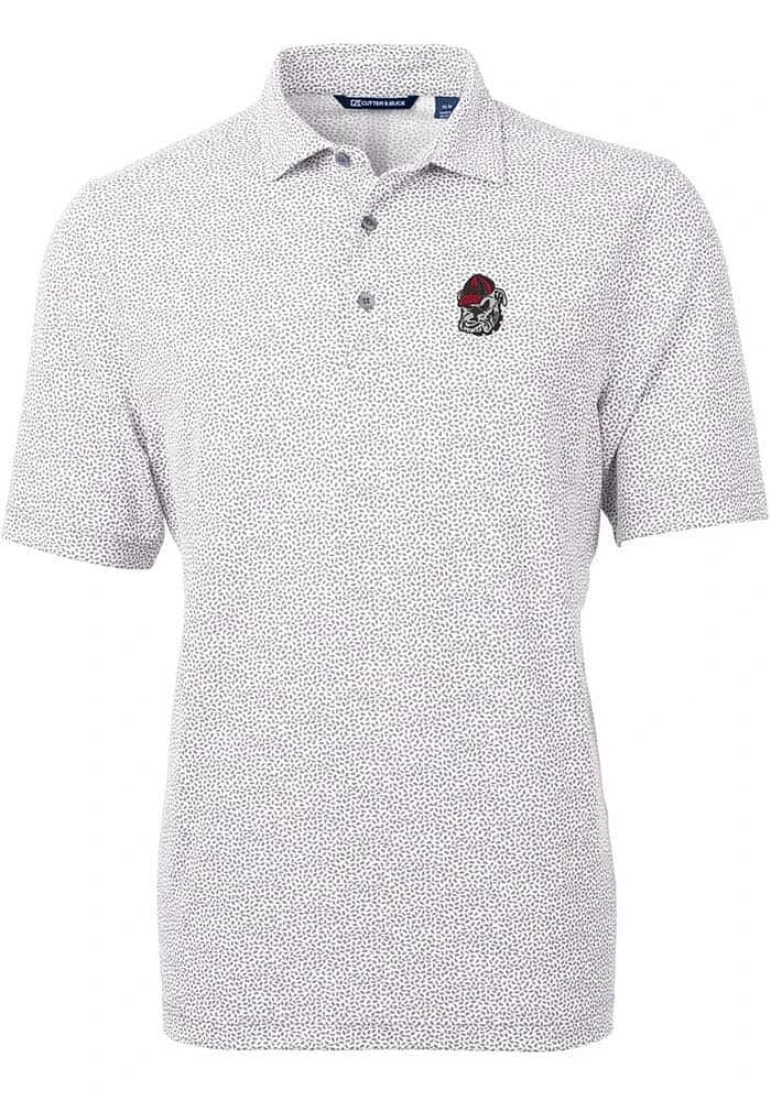 Cutter and Buck Georgia Bulldogs Mens Grey Virtue Eco Pique Botanical Short Sleeve Polo