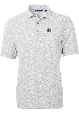 Cutter and Buck Hawaii Warriors Mens Grey Virtue Eco Pique Botanical Short Sleeve Polo