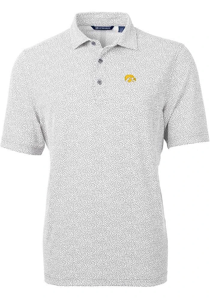 Cutter and Buck Iowa Hawkeyes Mens Grey Virtue Eco Pique Botanical Short Sleeve Polo