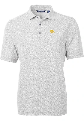 Cutter and Buck Iowa Hawkeyes Mens Grey Virtue Eco Pique Botanical Short Sleeve Polo
