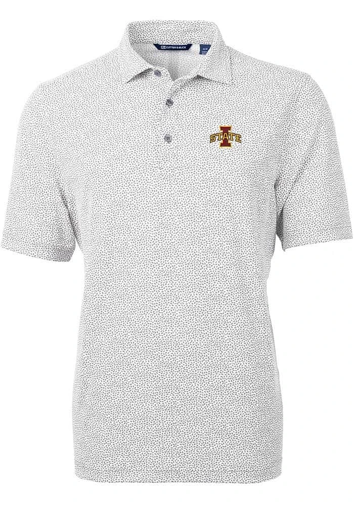 Cutter and Buck Iowa State Cyclones Mens Grey Virtue Eco Pique Botanical Short Sleeve Polo