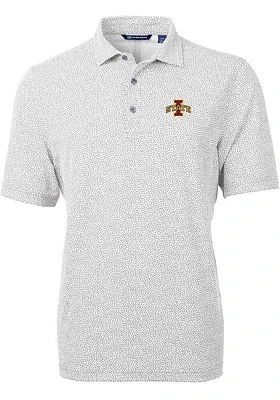 Cutter and Buck Iowa State Cyclones Mens Grey Virtue Eco Pique Botanical Short Sleeve Polo