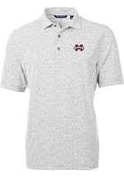 Cutter and Buck Mississippi State Bulldogs Mens Grey Virtue Eco Pique Botanical Short Sleeve Polo
