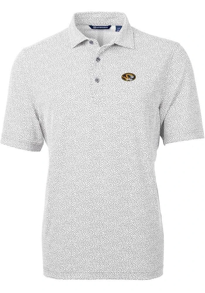 Cutter and Buck Missouri Tigers Mens Grey Virtue Eco Pique Botanical Short Sleeve Polo