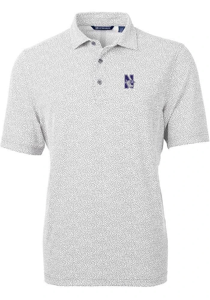 Cutter and Buck Northwestern Wildcats Mens Grey Virtue Eco Pique Botanical Short Sleeve Polo