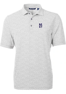 Cutter and Buck Northwestern Wildcats Mens Grey Virtue Eco Pique Botanical Short Sleeve Polo