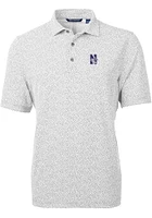 Cutter and Buck Northwestern Wildcats Mens Grey Virtue Eco Pique Botanical Short Sleeve Polo