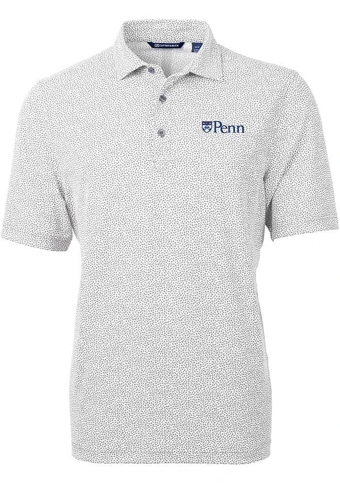 Cutter and Buck Pennsylvania Quakers Mens Grey Virtue Eco Pique Botanical Short Sleeve Polo