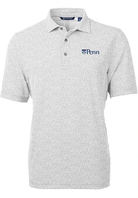 Cutter and Buck Pennsylvania Quakers Mens Grey Virtue Eco Pique Botanical Short Sleeve Polo