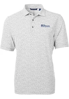 Cutter and Buck Pennsylvania Quakers Mens Grey Virtue Eco Pique Botanical Short Sleeve Polo