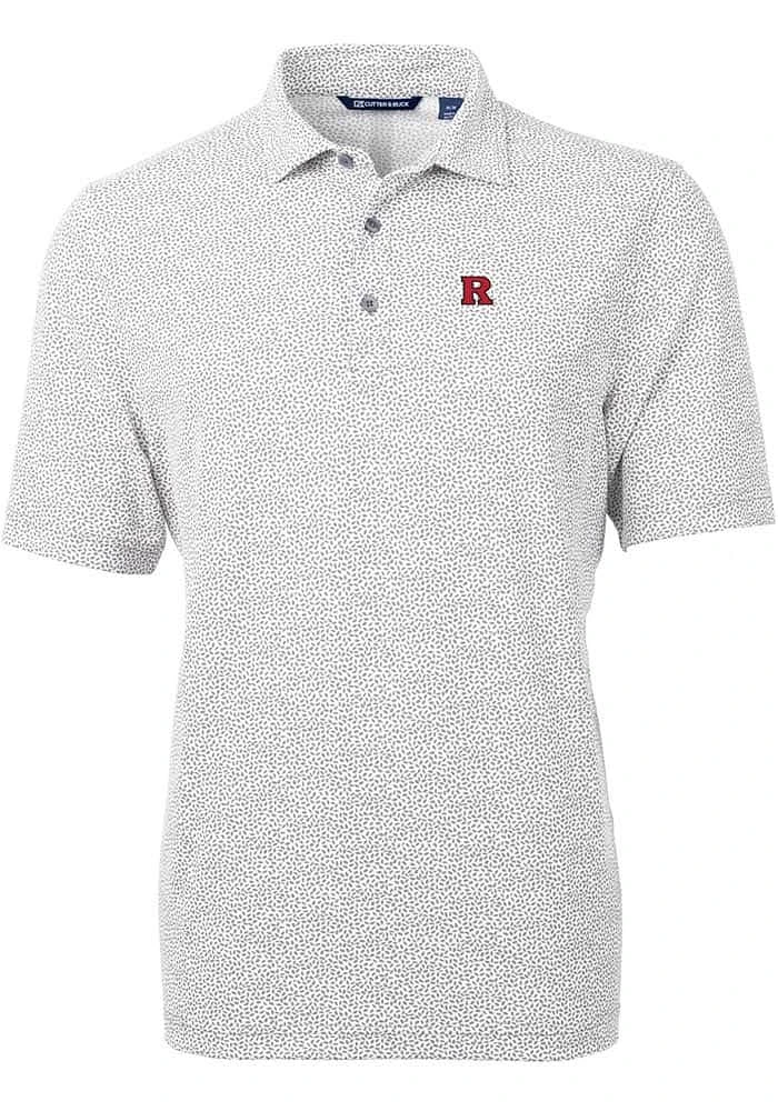 Cutter and Buck Rutgers Scarlet Knights Mens Grey Virtue Eco Pique Botanical Short Sleeve Polo