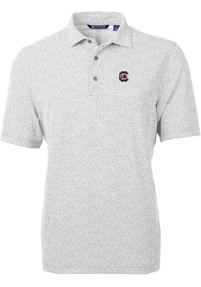 Cutter and Buck South Carolina Gamecocks Mens Grey Virtue Eco Pique Botanical Short Sleeve Polo