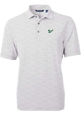 Cutter and Buck South Florida Bulls Mens Grey Virtue Eco Pique Botanical Short Sleeve Polo