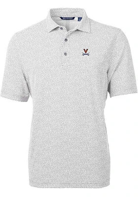 Cutter and Buck Virginia Cavaliers Mens Grey Virtue Eco Pique Botanical Short Sleeve Polo