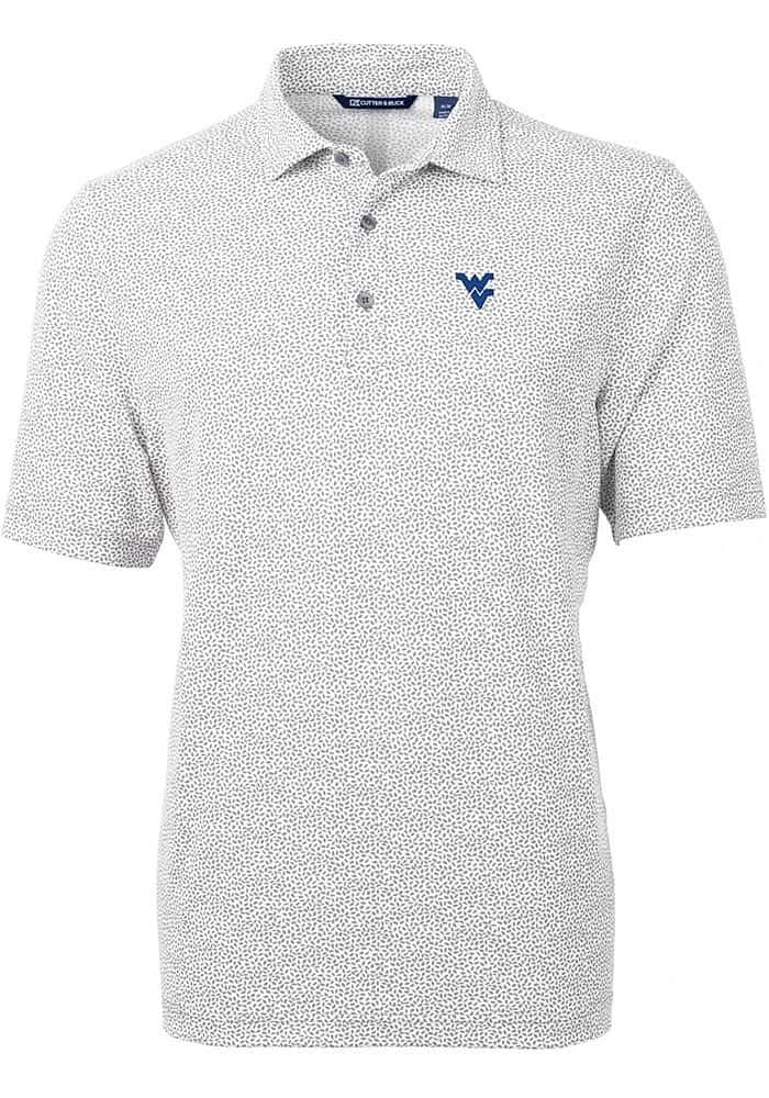 Cutter and Buck West Virginia Mountaineers Mens Grey Virtue Eco Pique Botanical Short Sleeve Polo