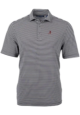 Cutter and Buck Alabama Crimson Tide Mens Black Virtue Eco Pique Stripe Short Sleeve Polo